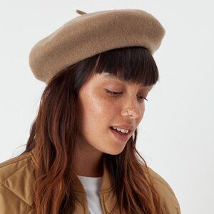 Boutique Tan Wool Classic Plain and Simple Beret P6897